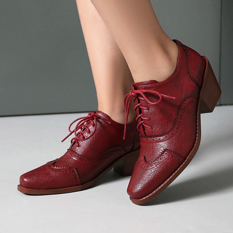 Pump Heel Block - Zapatos Oxford de Mujer con Punta