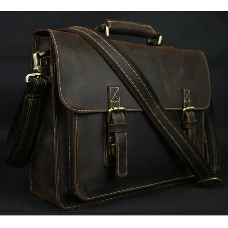 Structured Handbag Work - Crazy Horse-maletín Vintage de cuero genuino