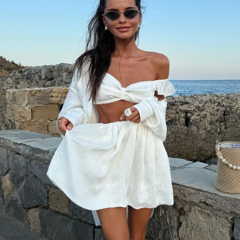 Women Formal Wear For Summer - Camiseta sin mangas, minifalda hinchada, conjunto