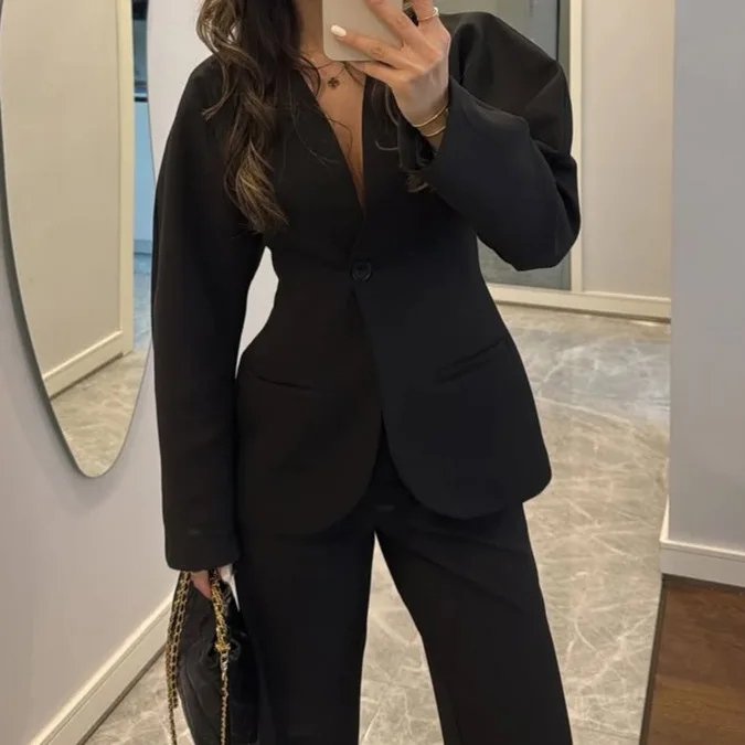 Women Formal Wear Black - Nuevo Traje de Pantalón con Cintura
