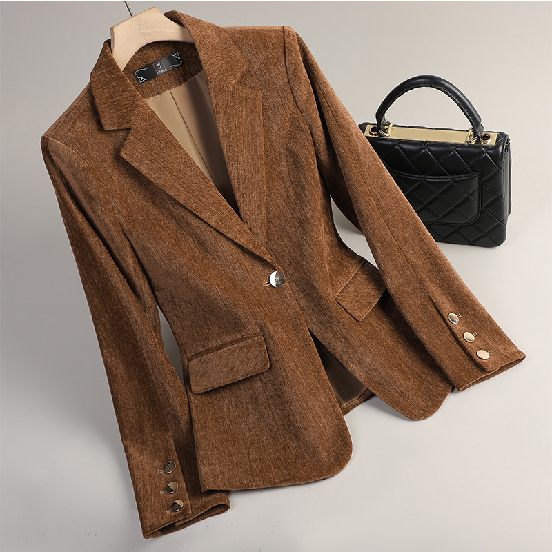 Women'S Office Formal Wear For Ladies - Blazer de terciopelo amarillo dorado para