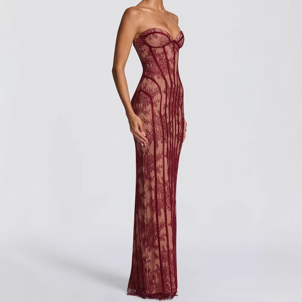 Women Formal Wear For Summer - Vestido Maxi Ajustado sin Tirantes para