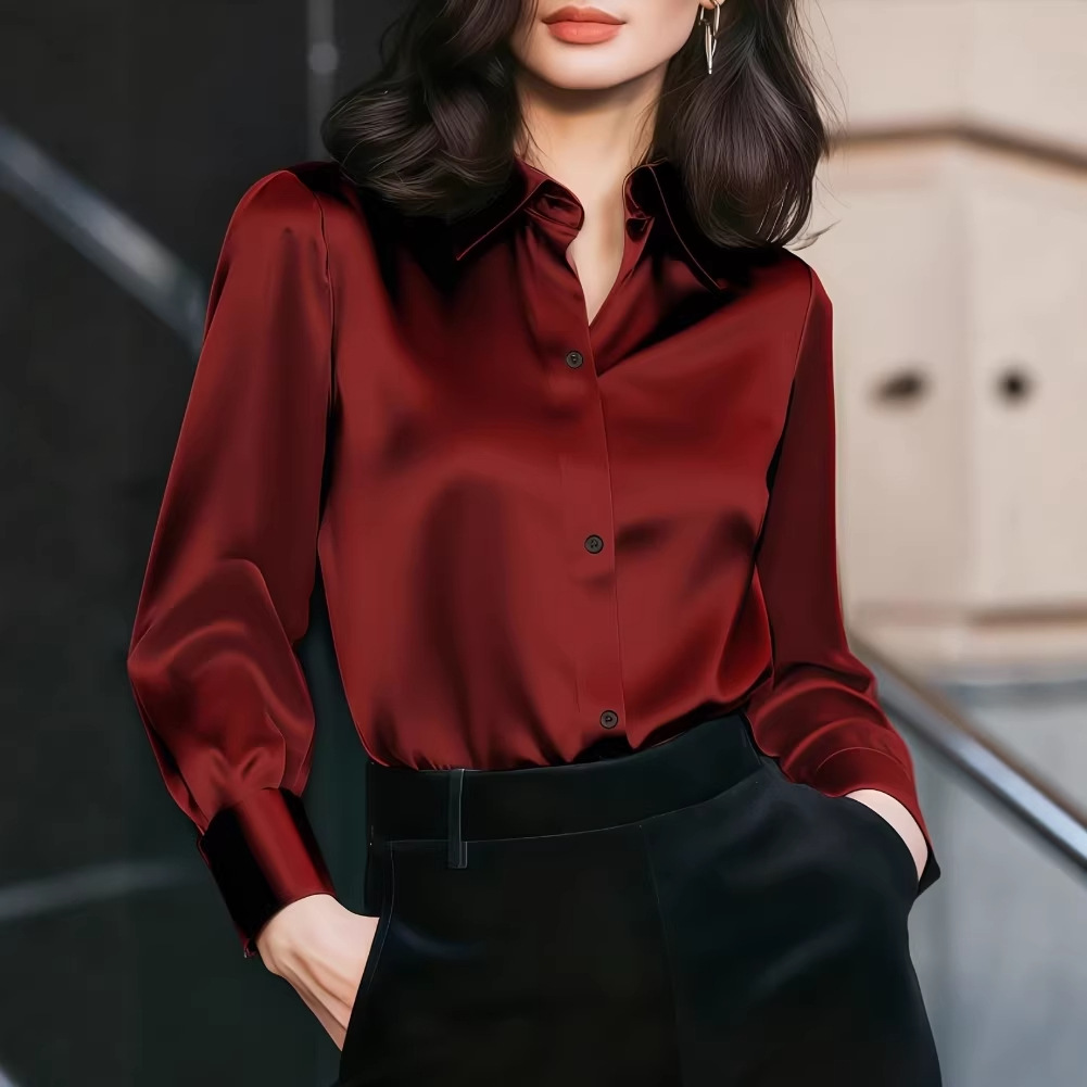 Women'S Office Formal Wear For Ladies - Blusa de satén para mujer con