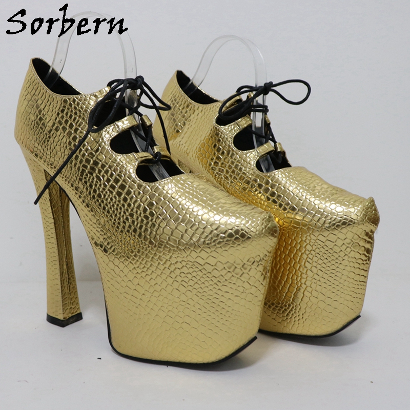 Sorbern Gold Crocodile 20Cm Bo - Pump Heel Block reseña y precio