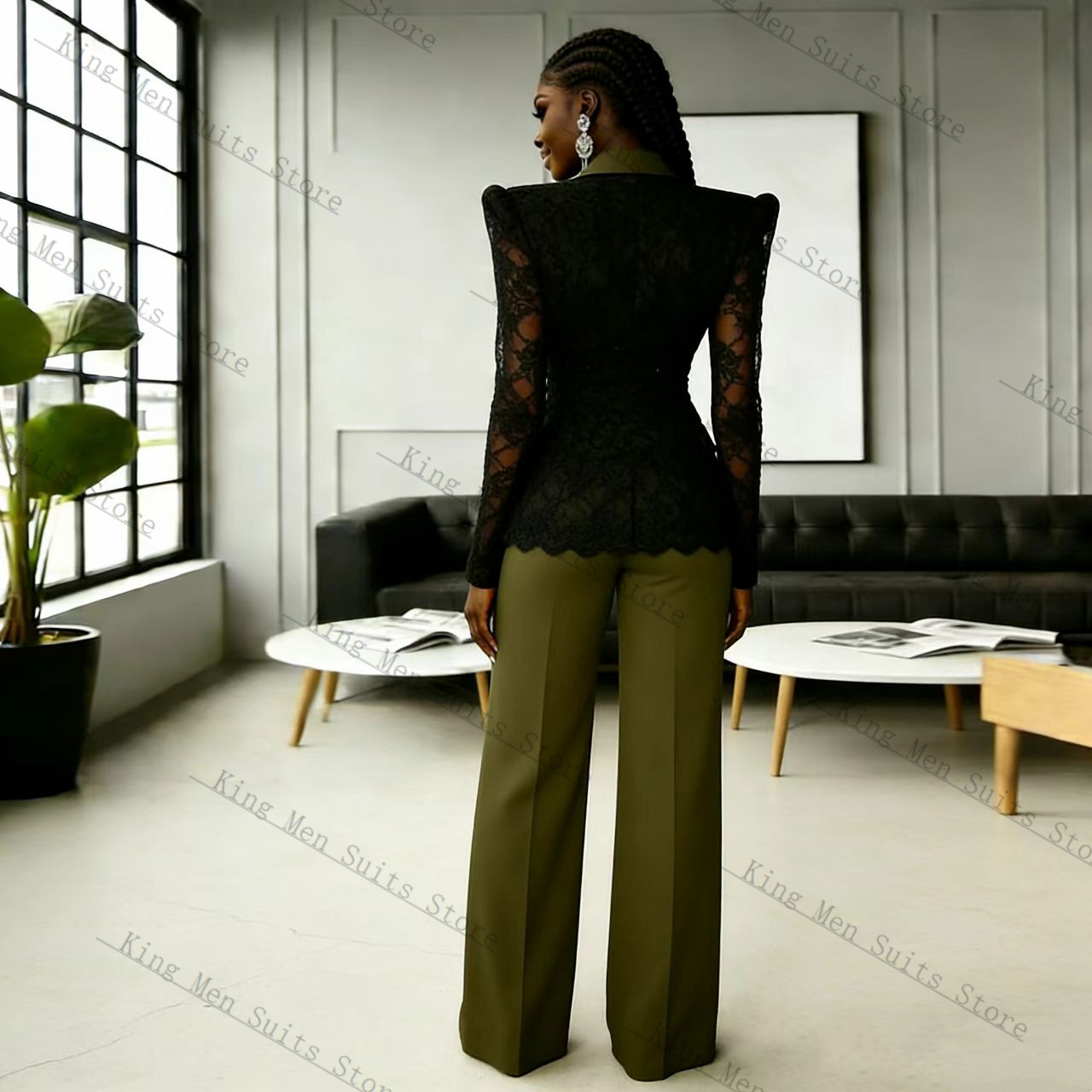 Traje de Encaje Verde y Negro  - Women Formal Wear With Black Blazer reseña y precio
