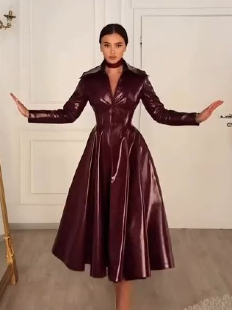 Abrigo largo de cuero sintétic - Women Formal Wear For Party reseña y precio