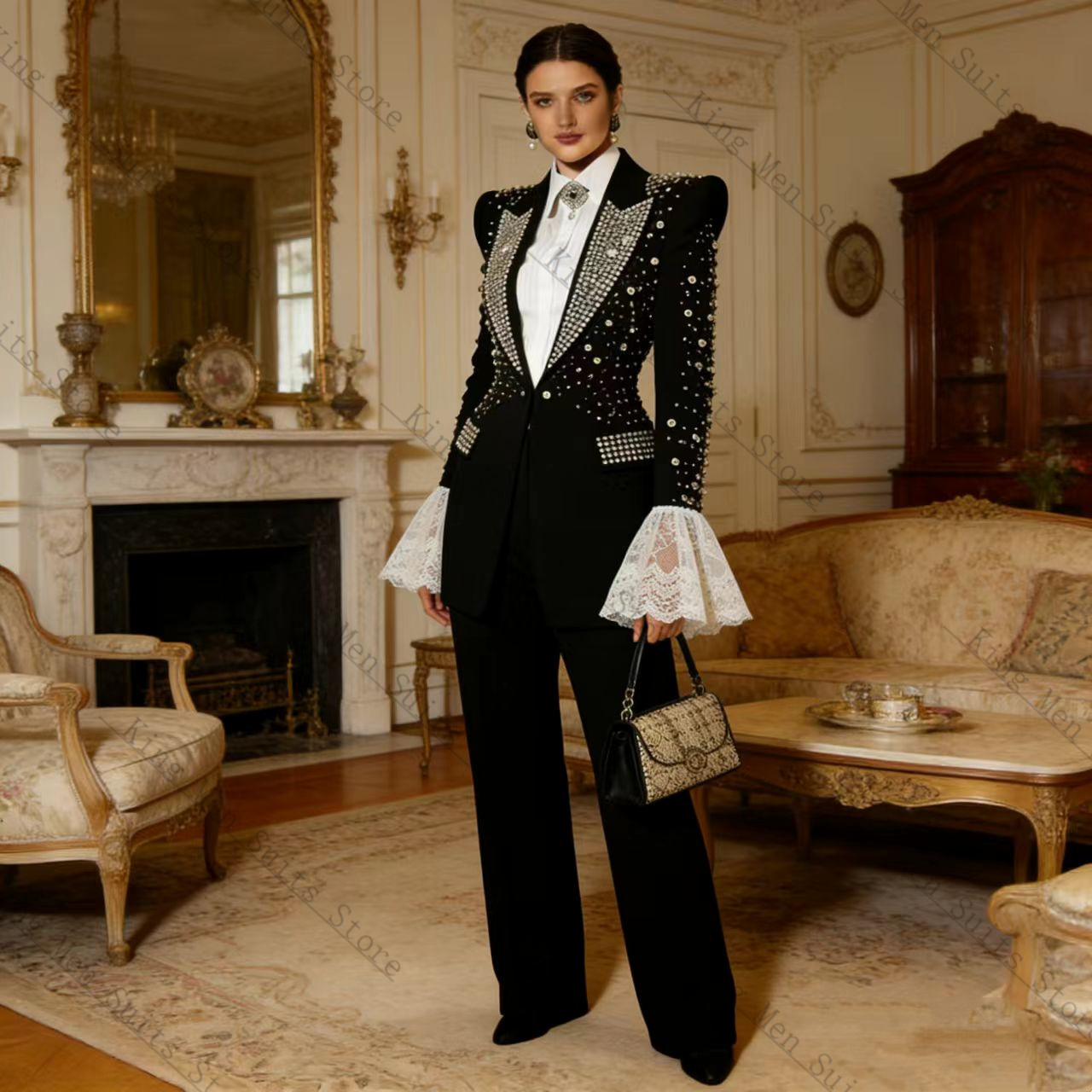 Conjunto de traje negro con cr - Women Formal Wear With Black Blazer reseña y precio