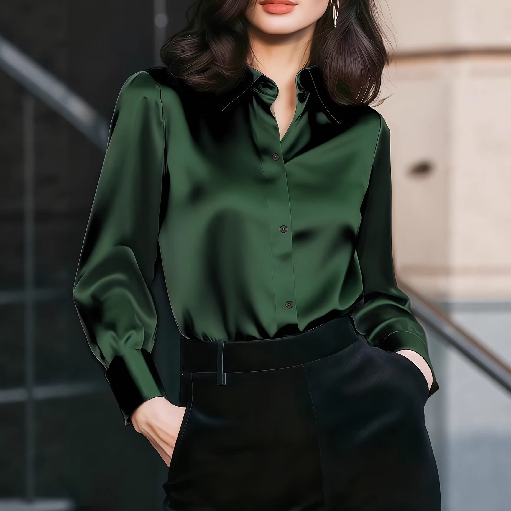 Blusa de satén para mujer con  - Women'S Office Formal Wear For Ladies reseña y precio